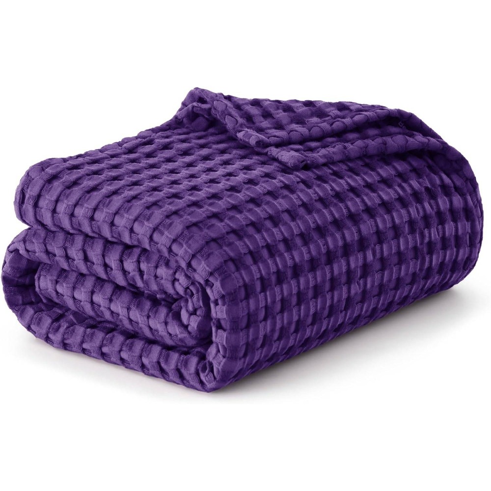 BEDSUREKing Size Purple Waffle Weave Blanket Breathable Soft Lightweight Bedding